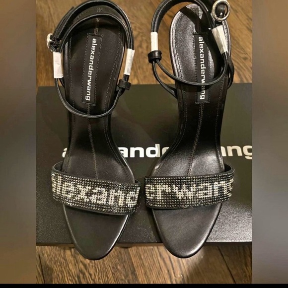 Alexander Wang Jane Crystal Logo Ankle Strap Sandal - Picture 3 of 3